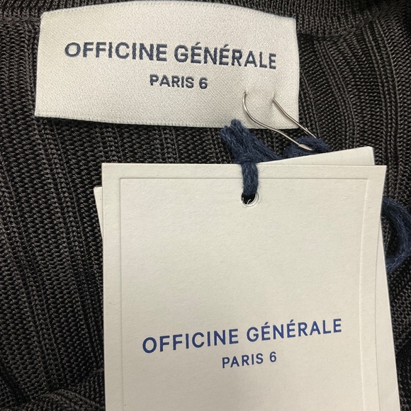 OFFICINE GENERALE DARK COFFEE JANA RIBBED SHINY VISCOSE POLO TOP - Picture 4 of 6